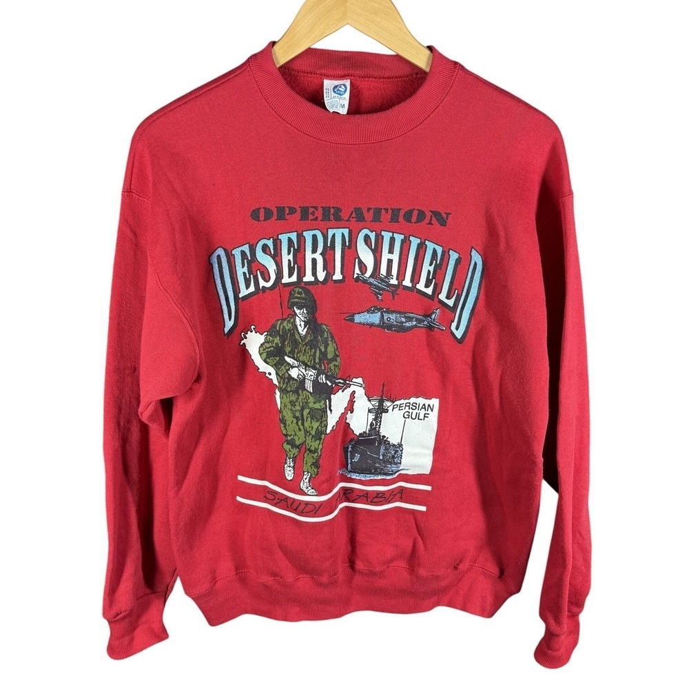 Artex Operation Desert Shield Mens Medium‎ Red Graphic Sweatshirt Vintage USA